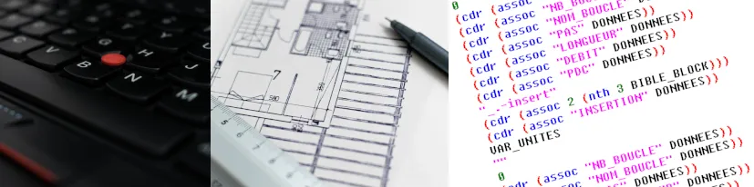 Proposition de créations de blocs dynamiques, de famille paramétriques.
Création et personnalisation de programmes LISP.
Conseils informatiques dans l'aide du choix de matériels